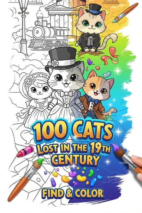 100 Cats Lost in the 19th Century Find & Color cover art