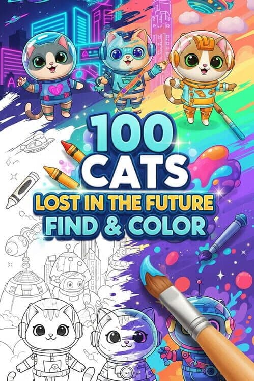 100 Cats Lost in the Future Find & Color cover art